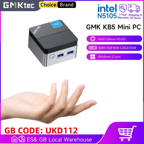 GMKtec KB5 Mini PC – Intel N5105, Windows 11 Pro, 8GB RAM, 128GB SSD