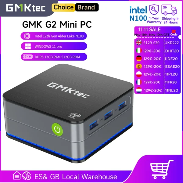 GMKtec G2 Mini PC – Intel 12th Gen N100, Windows 11 Pro, 12GB DDR5, 512GB SSD
